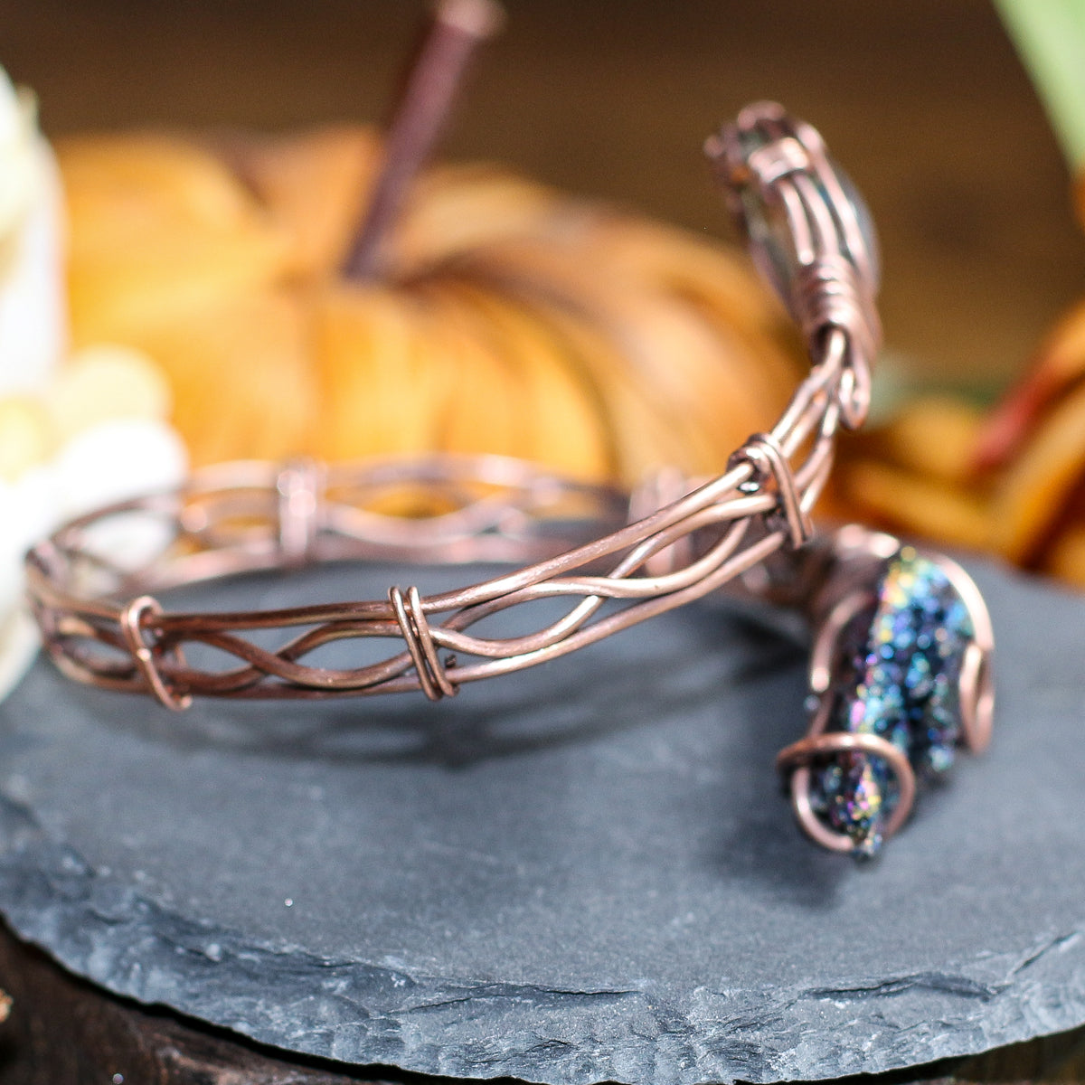 Garden Quartz & Aura Kyanite Adjustable Arm / Bracelet Cuff (Aged Copper)