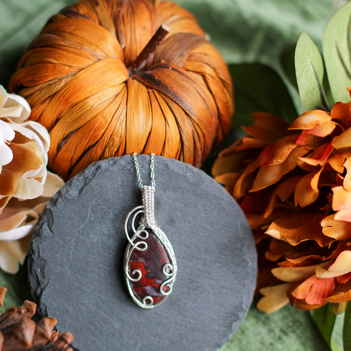 Iron Jaspilite & Genuine Sterling Silver Necklace
