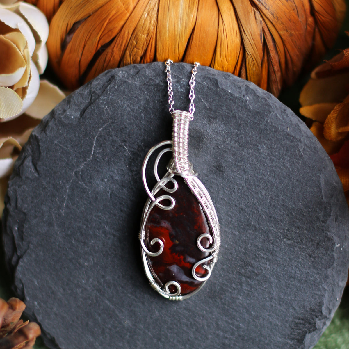 Iron Jaspilite & Genuine Sterling Silver Necklace
