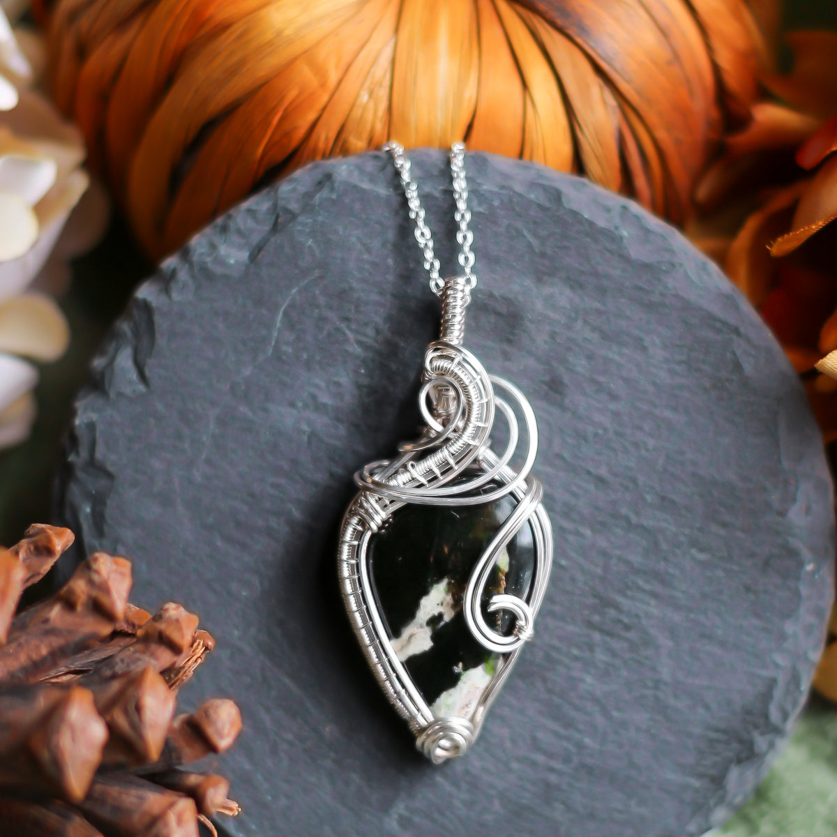 RARE Chrome Chalcedony & Genuine Sterling Silver Necklace