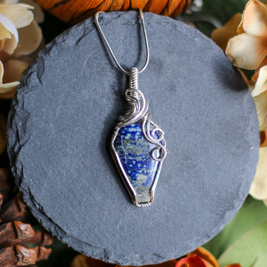 Lapis Lazuli & Genuine Sterling Silver Coffin Necklace