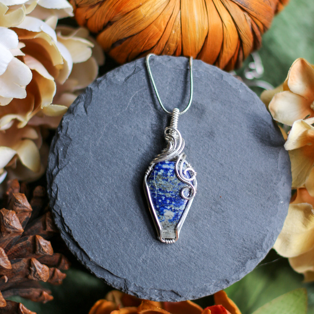 Lapis Lazuli & Genuine Sterling Silver Coffin Necklace