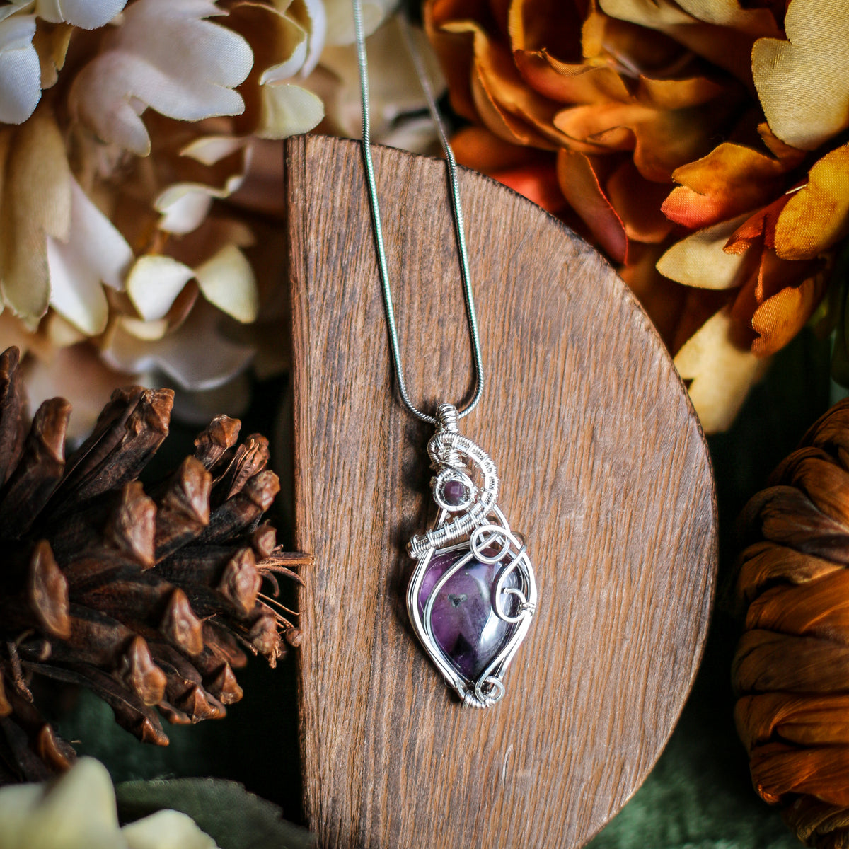 Amethyst & Genuine Sterling Silver Wire Necklace