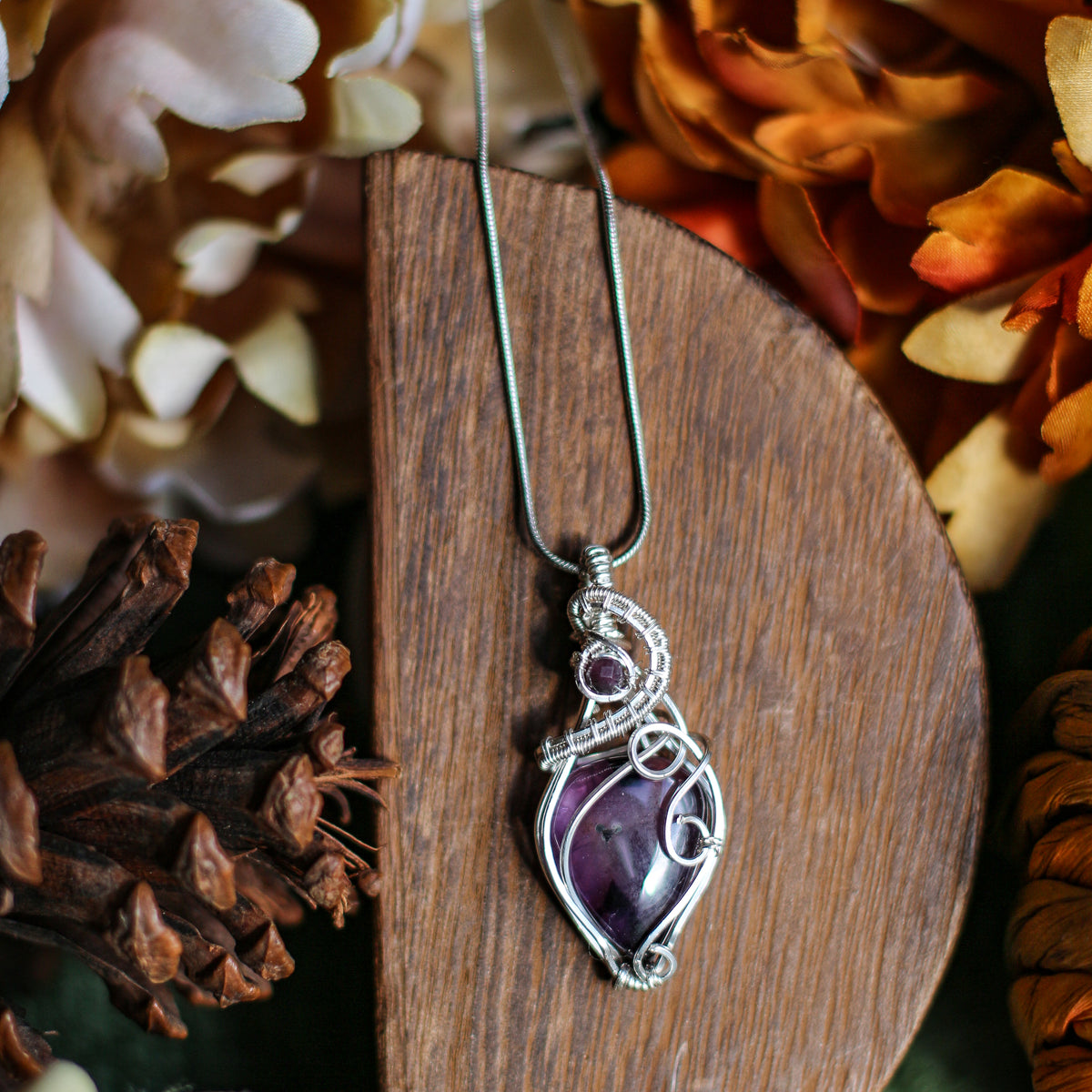 Amethyst & Genuine Sterling Silver Wire Necklace