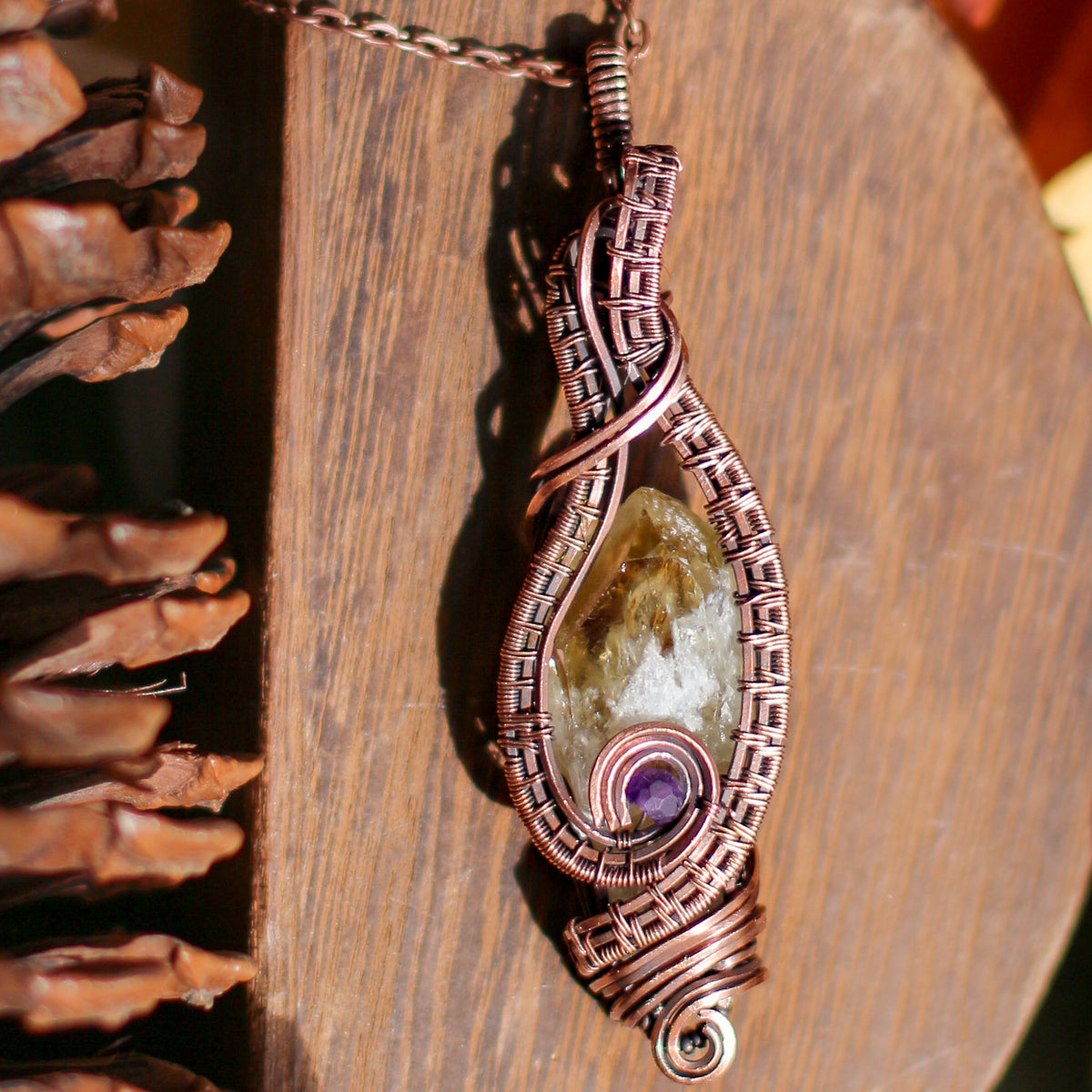 Large Citrine & Amethyst Statement Necklace (Aged Copper)