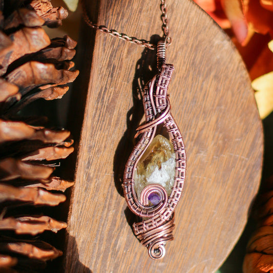 Large Citrine & Amethyst Statement Necklace (Aged Copper)