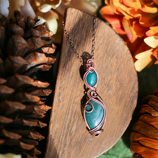 Double Green Bloodstone (Heliotrope) & Aged Copper Necklace