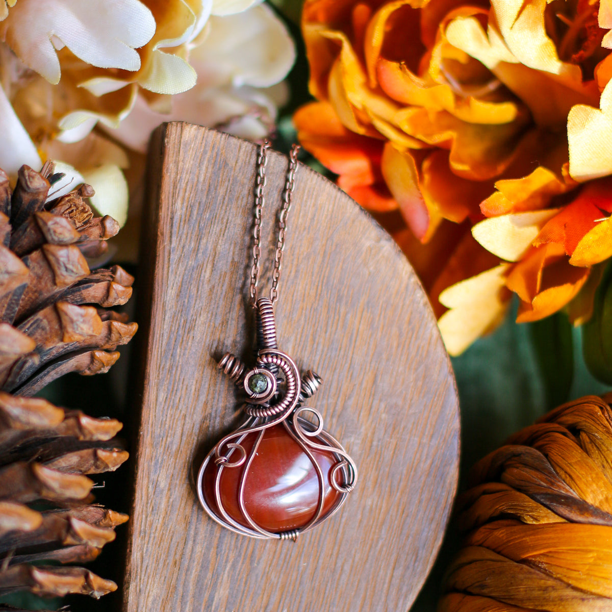SPECIAL Carnelian Pumpkin Necklace (Aged Copper) - Type 2