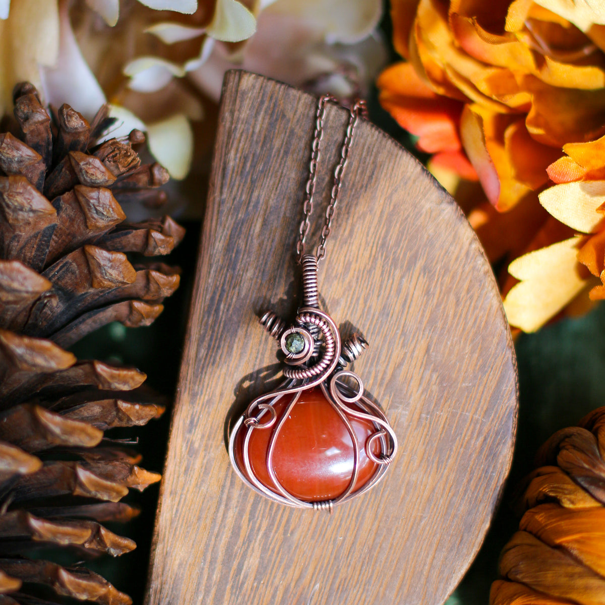 SPECIAL Carnelian Pumpkin Necklace (Aged Copper) - Type 2