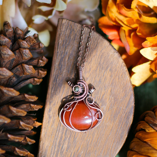 SPECIAL Carnelian Pumpkin Necklace (Aged Copper) - Type 2