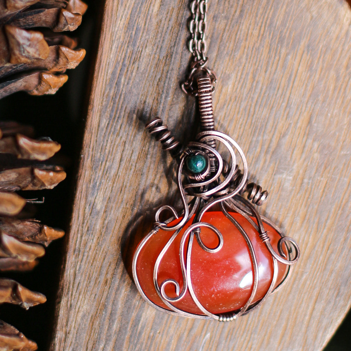 SPECIAL Carnelian Pumpkin Necklace (Aged Copper)