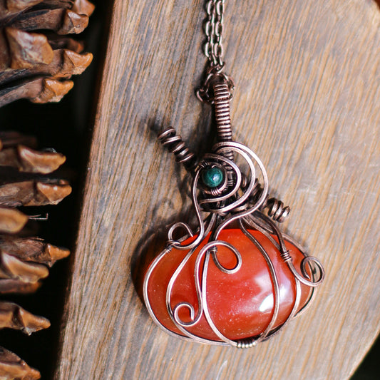 SPECIAL Carnelian Pumpkin Necklace (Aged Copper)