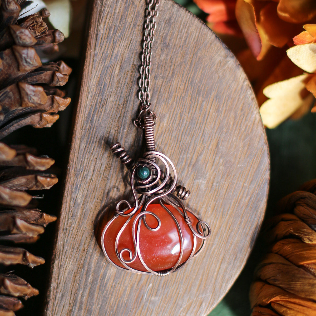 SPECIAL Carnelian Pumpkin Necklace (Aged Copper)