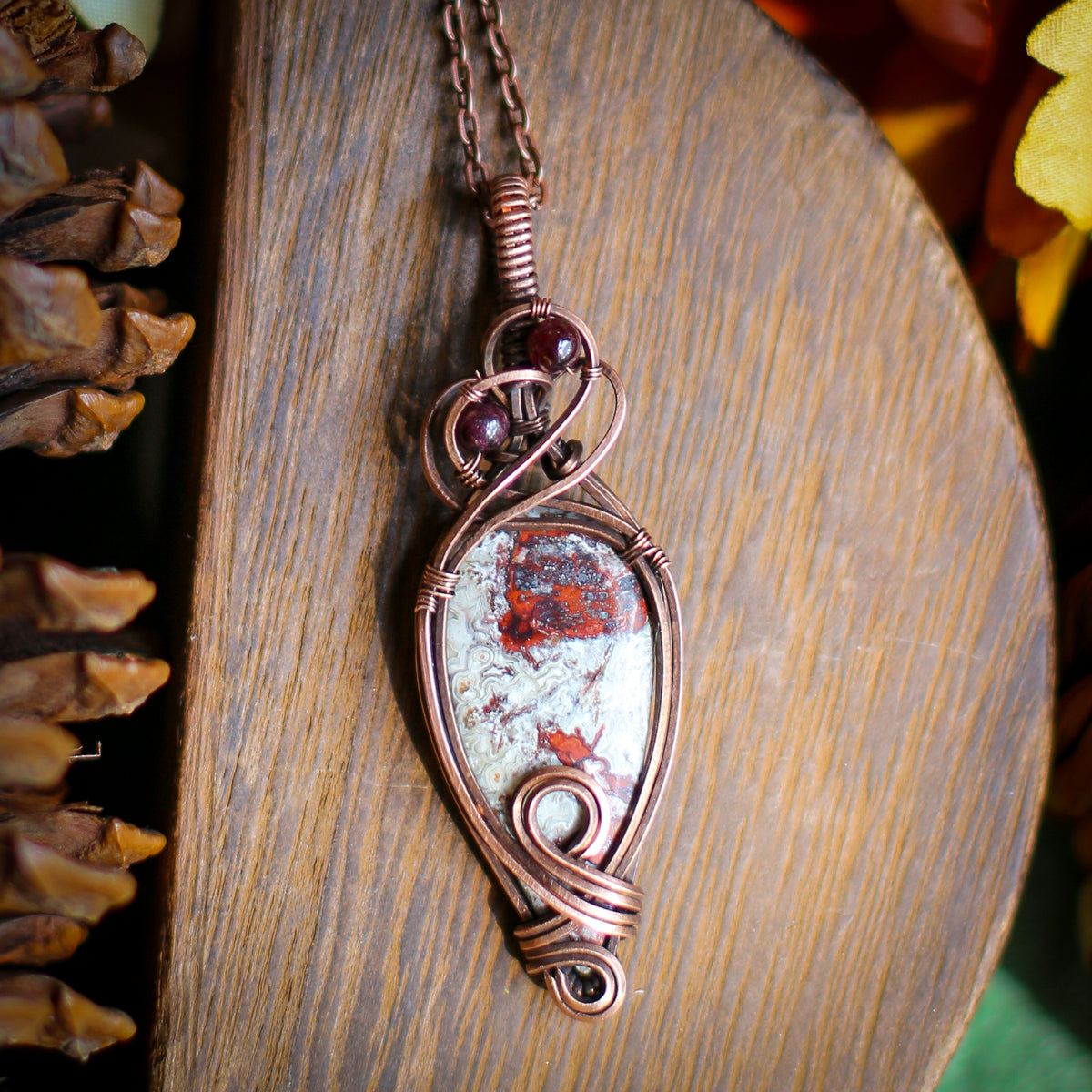Crazy Lace Agate Necklace (Aged Copper)