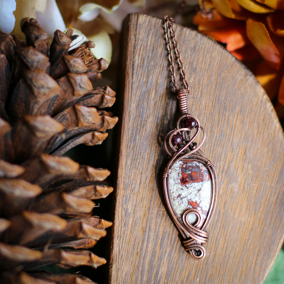 Crazy Lace Agate Necklace (Aged Copper)