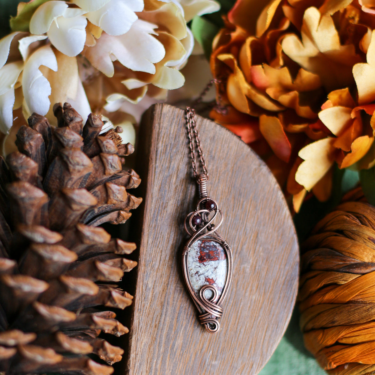 Crazy Lace Agate Necklace (Aged Copper)