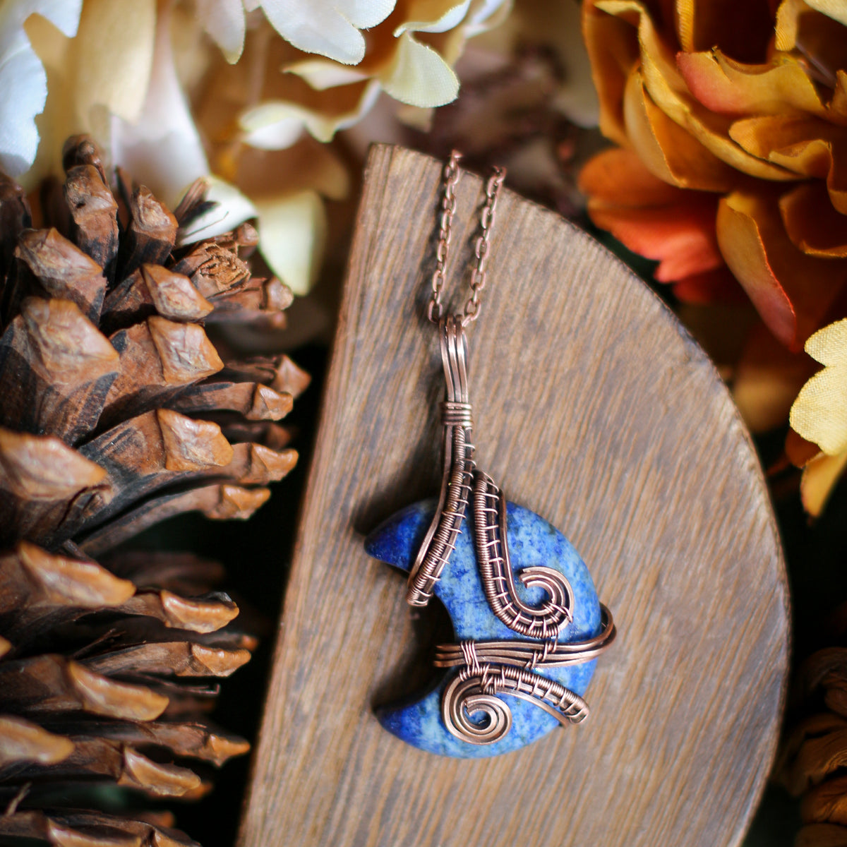 Lapis Lazuli Large Moon Necklace (Aged Copper)