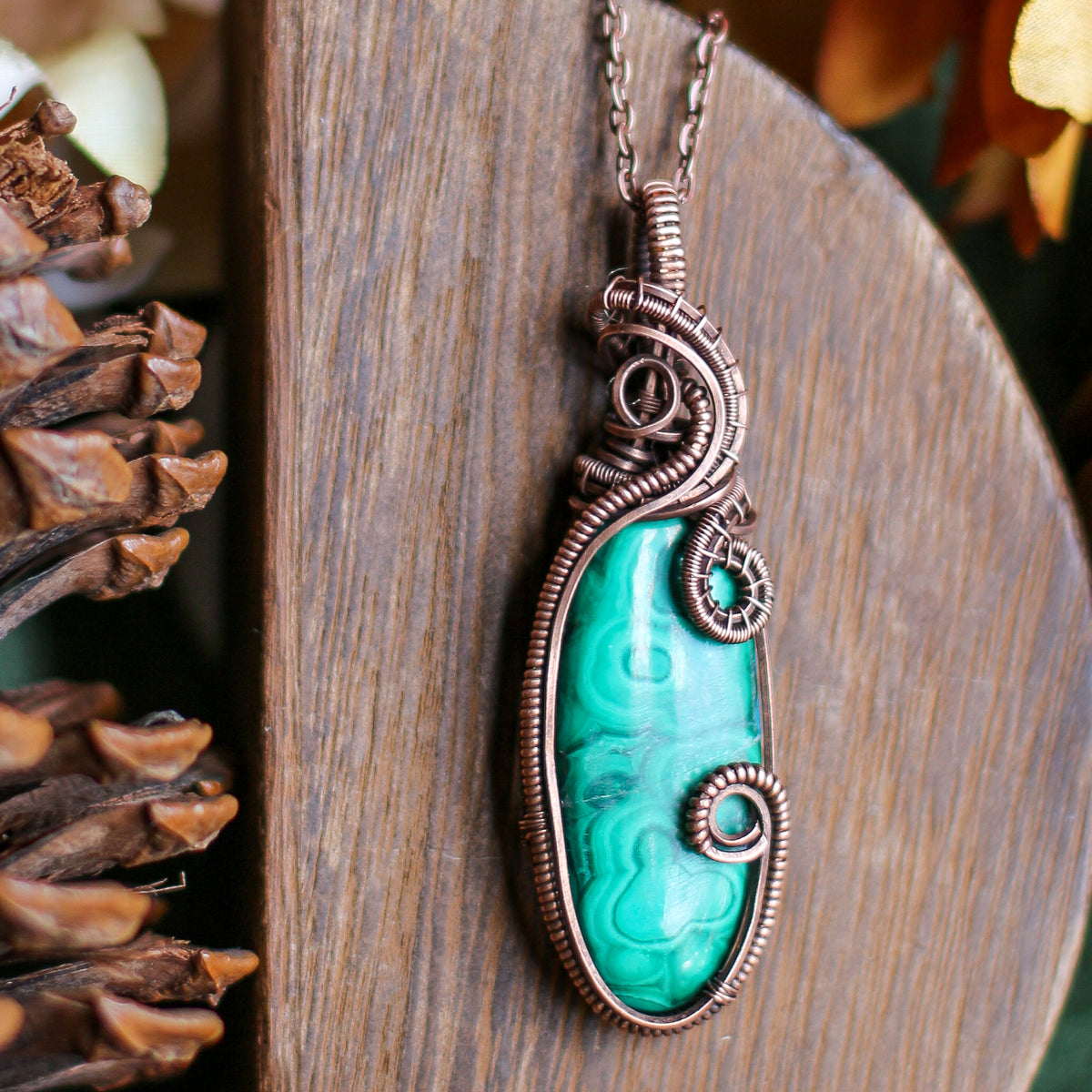 Genuine Large Malachite & Aged Copper Statement Necklace