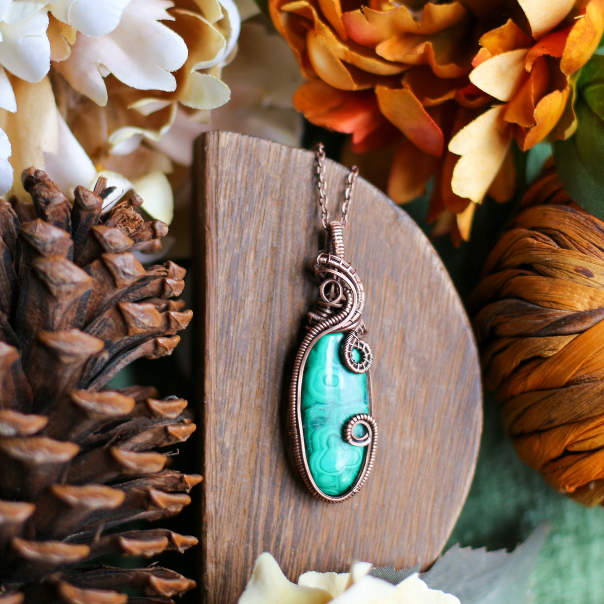 Genuine Large Malachite & Aged Copper Statement Necklace