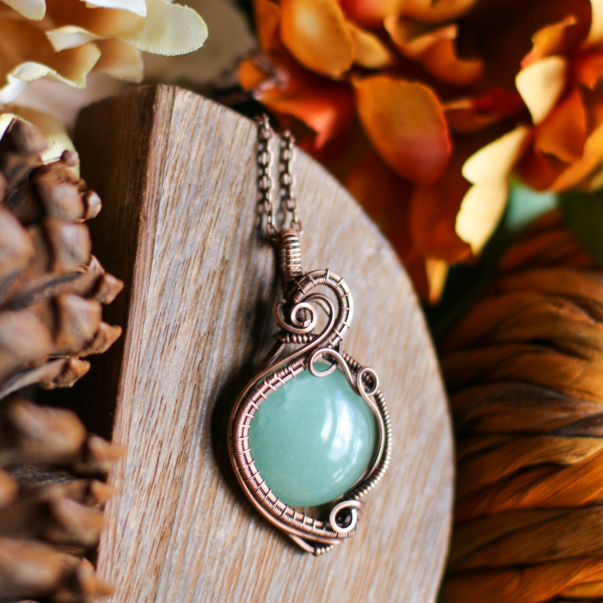 Green Aventurine & Aged Copper Statement Necklace