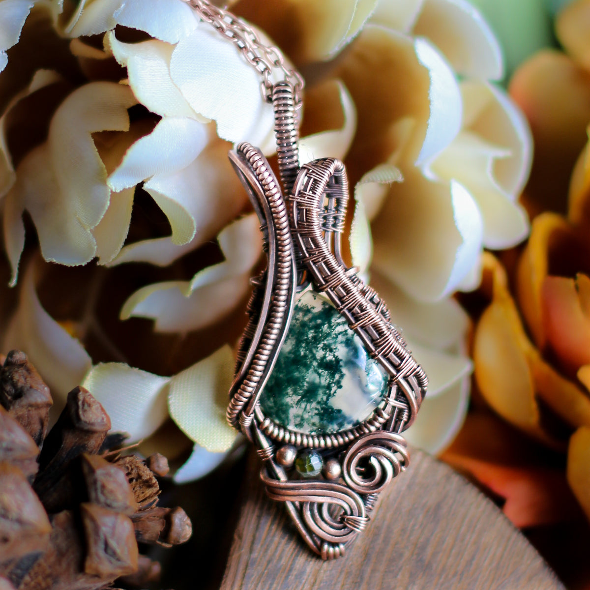 High Quality Moss & Aged Copper Necklace