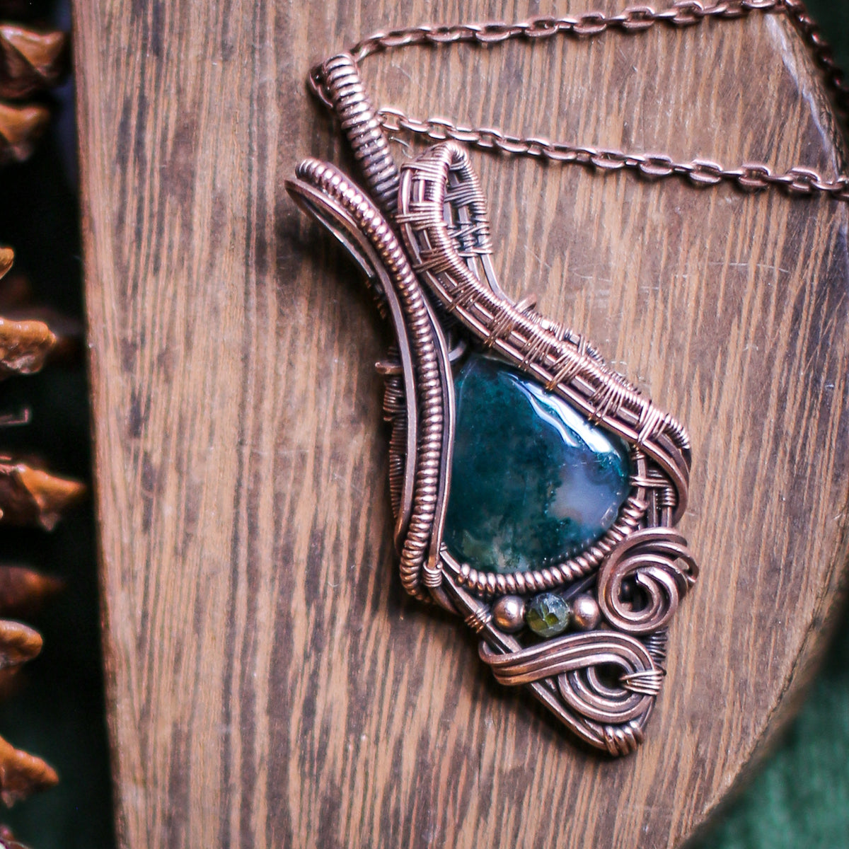 High Quality Moss & Aged Copper Necklace