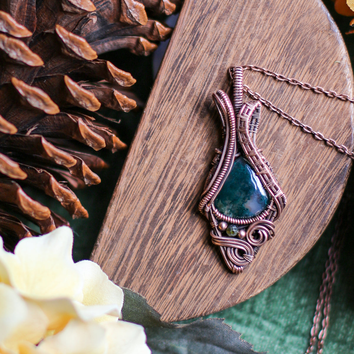 High Quality Moss & Aged Copper Necklace