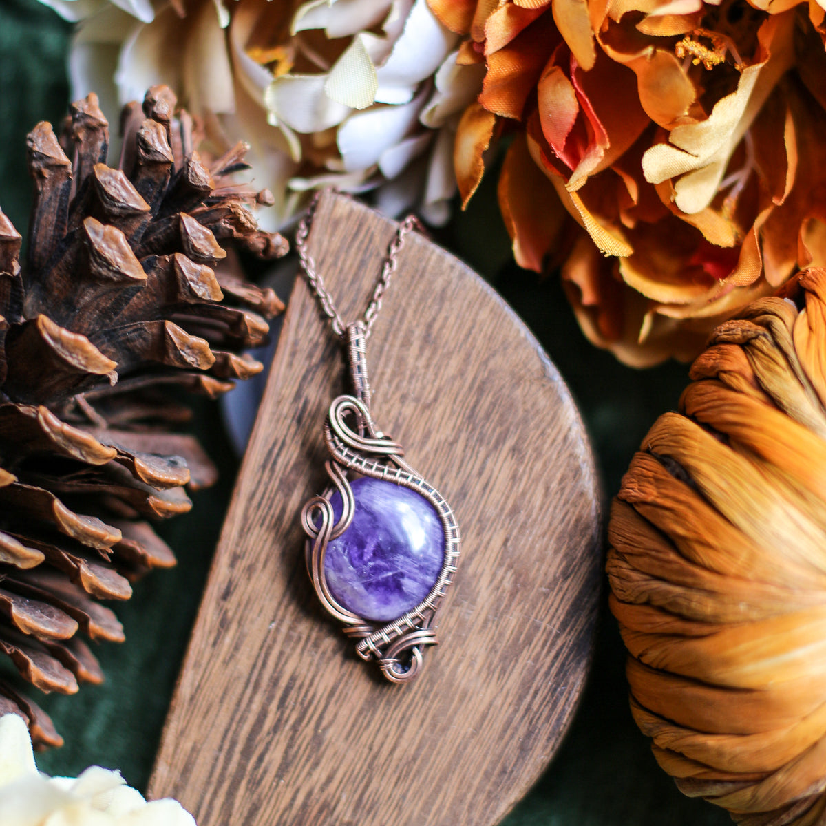 LARGE Amethyst & Aged Copper Statement Necklace