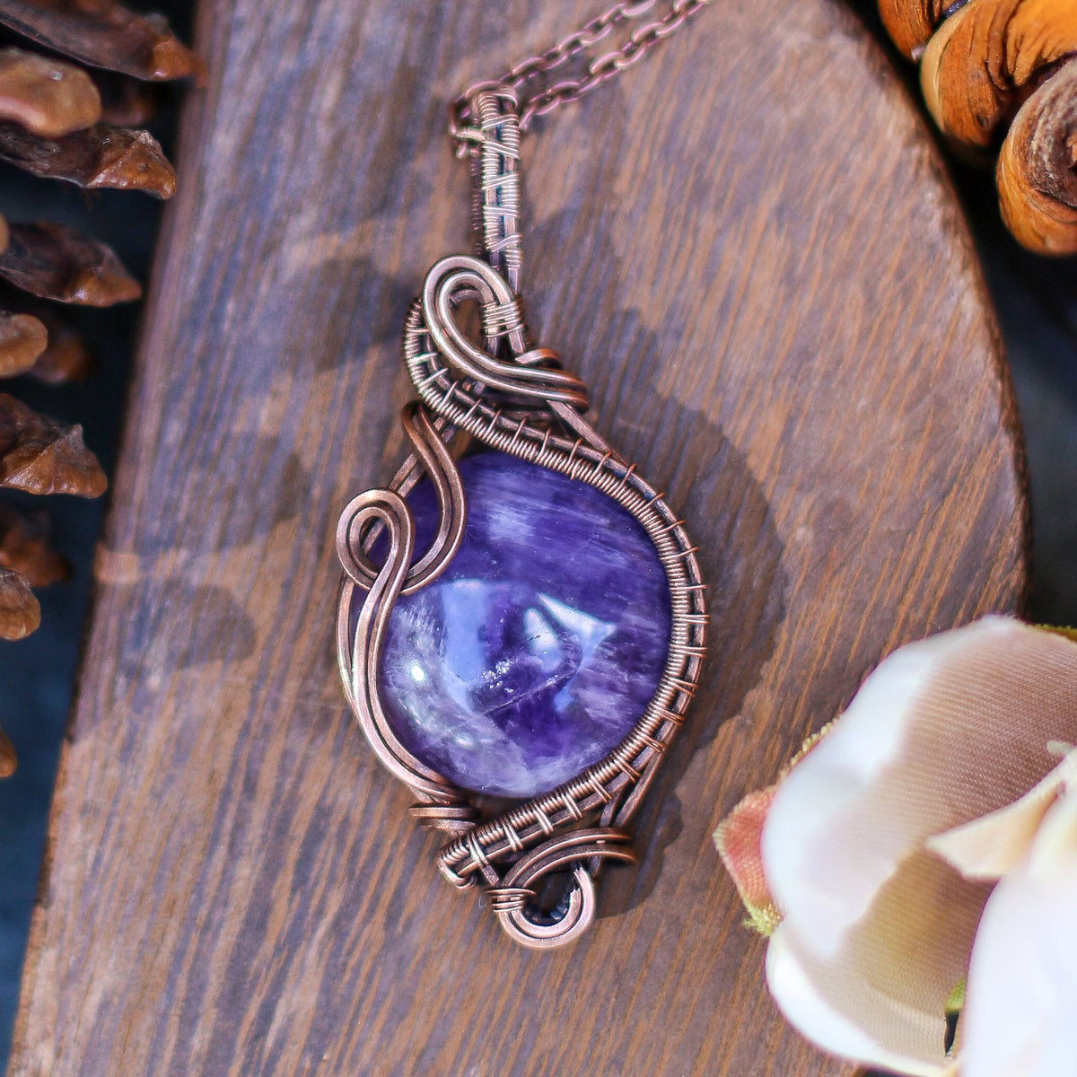 LARGE Amethyst & Aged Copper Statement Necklace