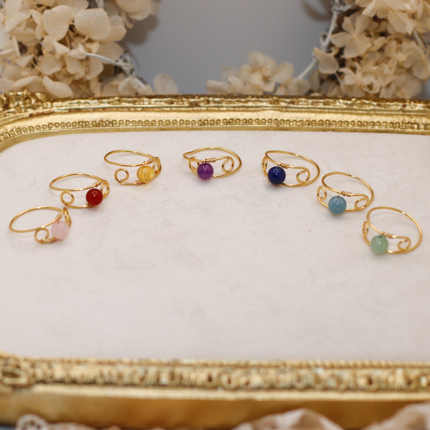 Adjustable Bead Stone Rings (Gold Color)