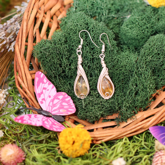 Citrine & Sterling Silver: Hand-Wrapped Dangle Earrings