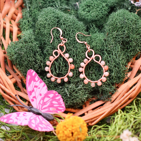 Peach Moonstone Dangle Bead Earrings
