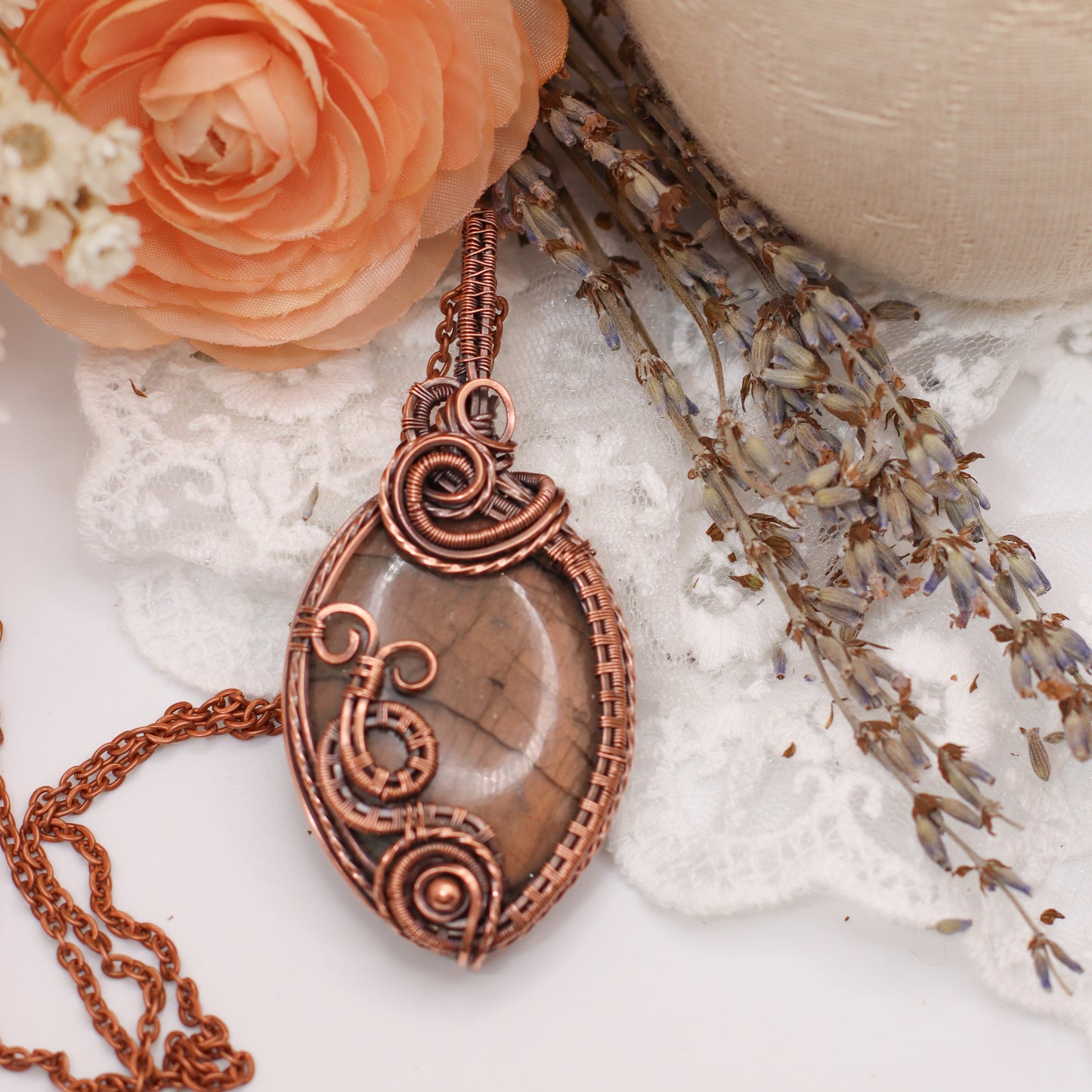 RARE Sunset Labradorite & Aged Copper Necklace