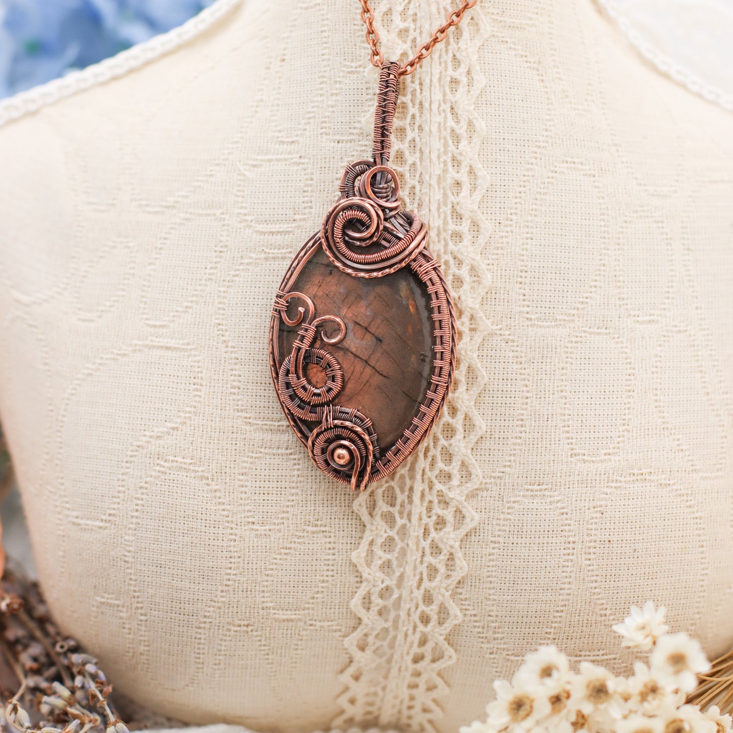 RARE Sunset Labradorite & Aged Copper Necklace