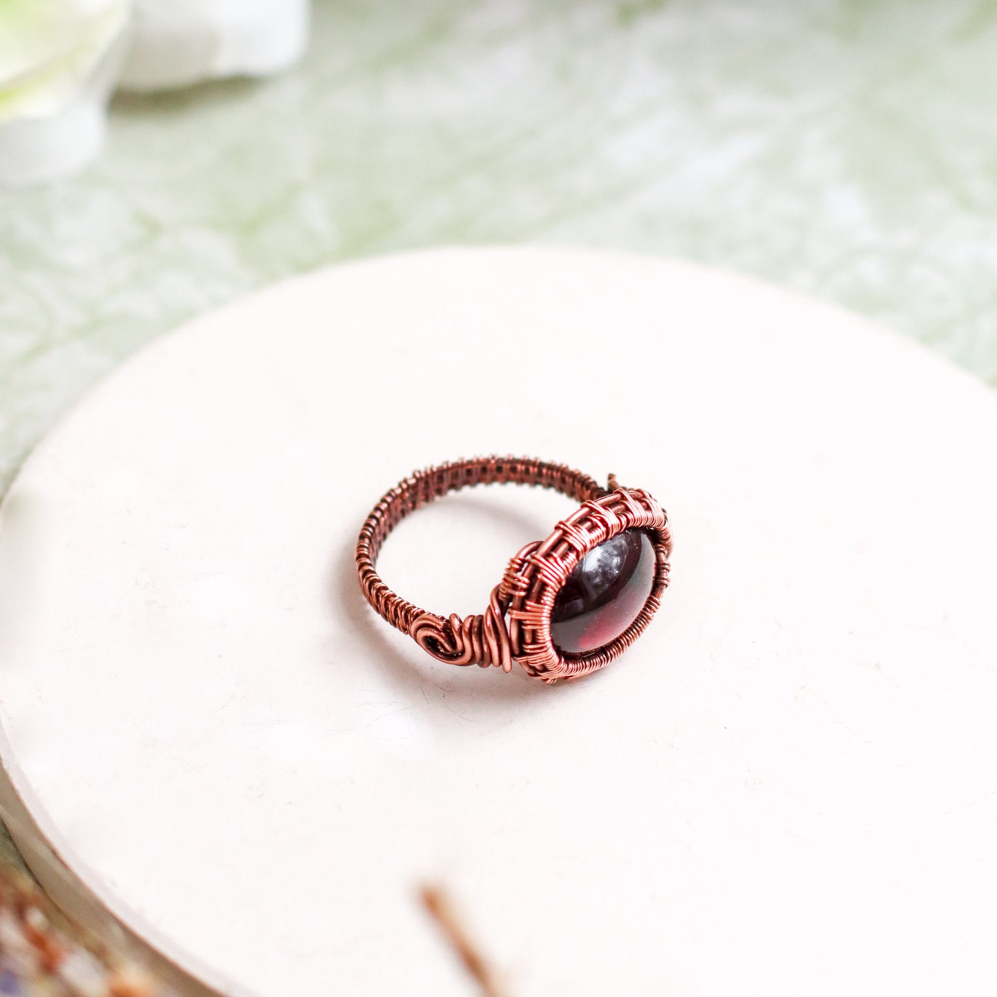 Garnet & Aged Copper Statement Ring (Size 10)