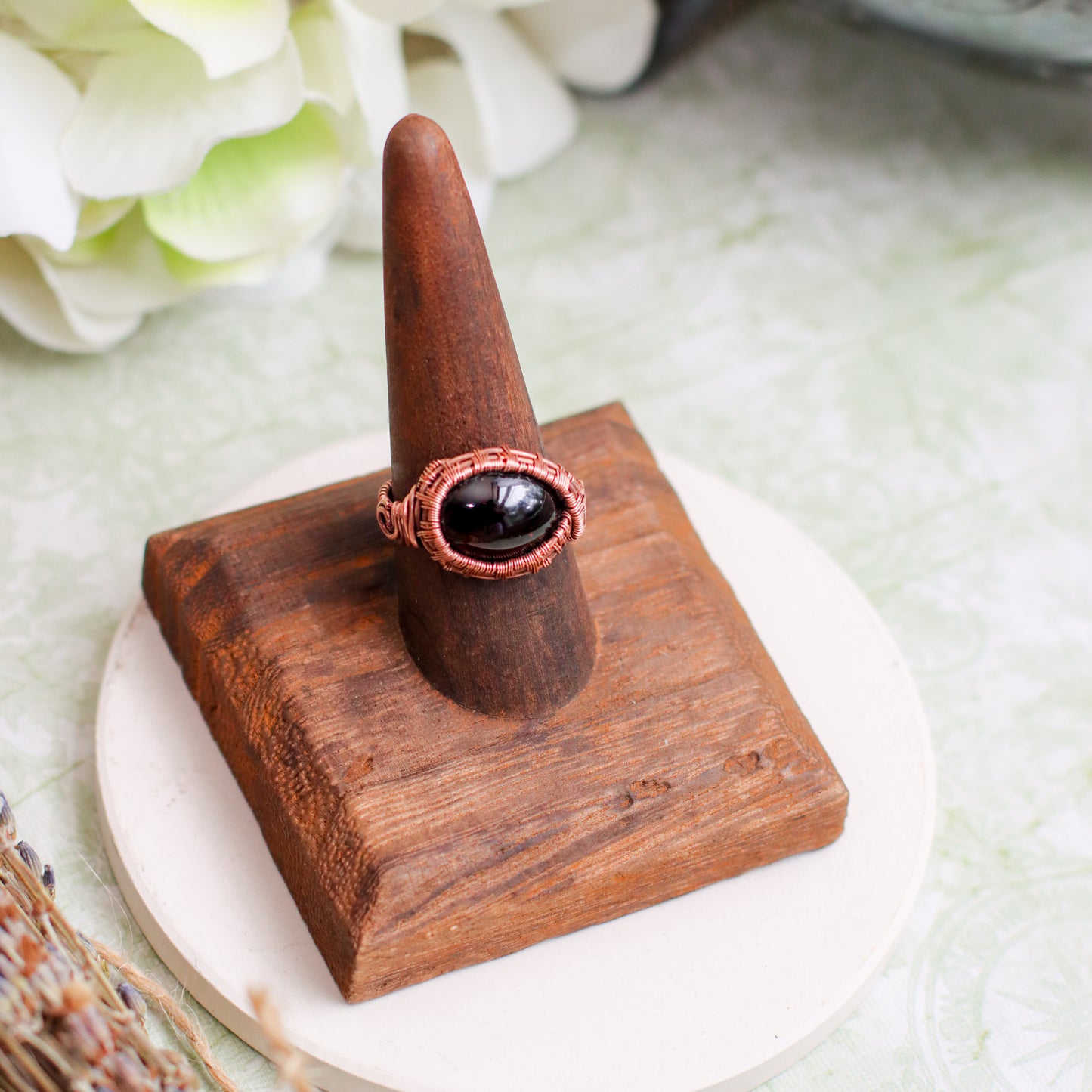Garnet & Aged Copper Statement Ring (Size 10)