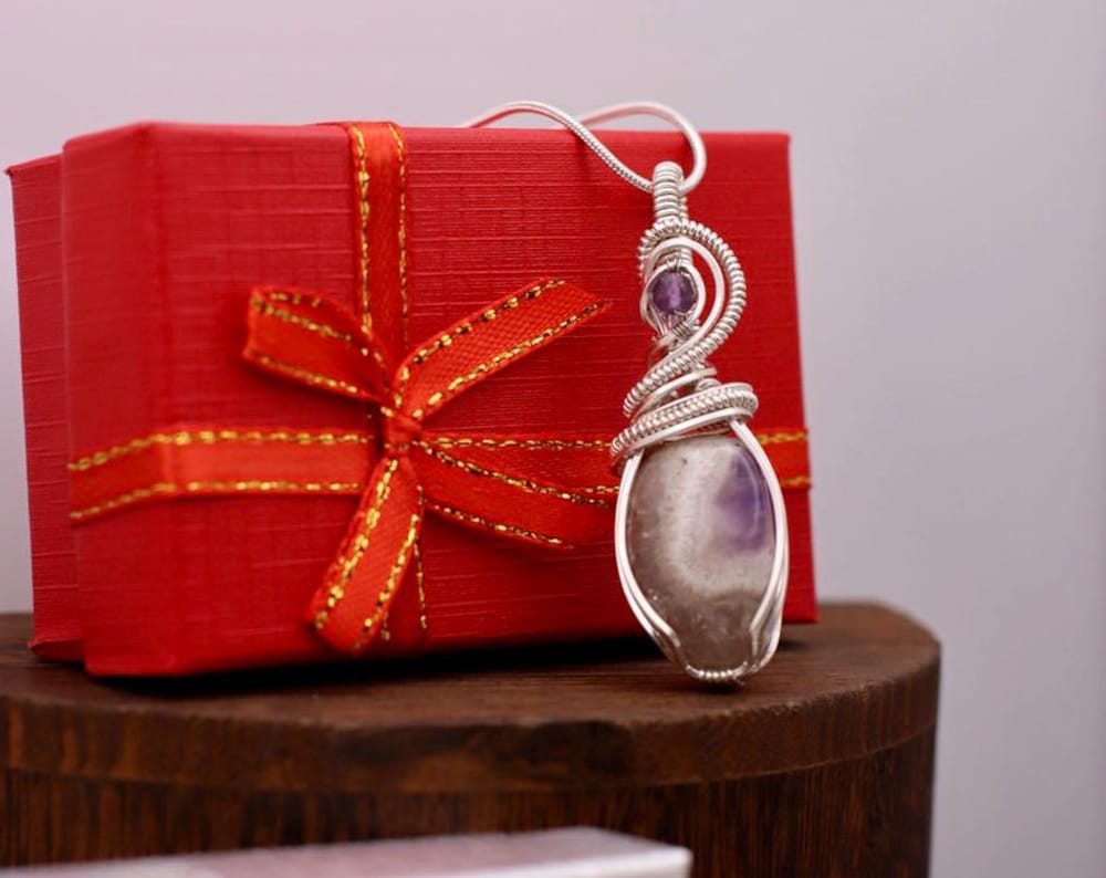 Druzy Amethyst & Sterling Silver Wire Necklace